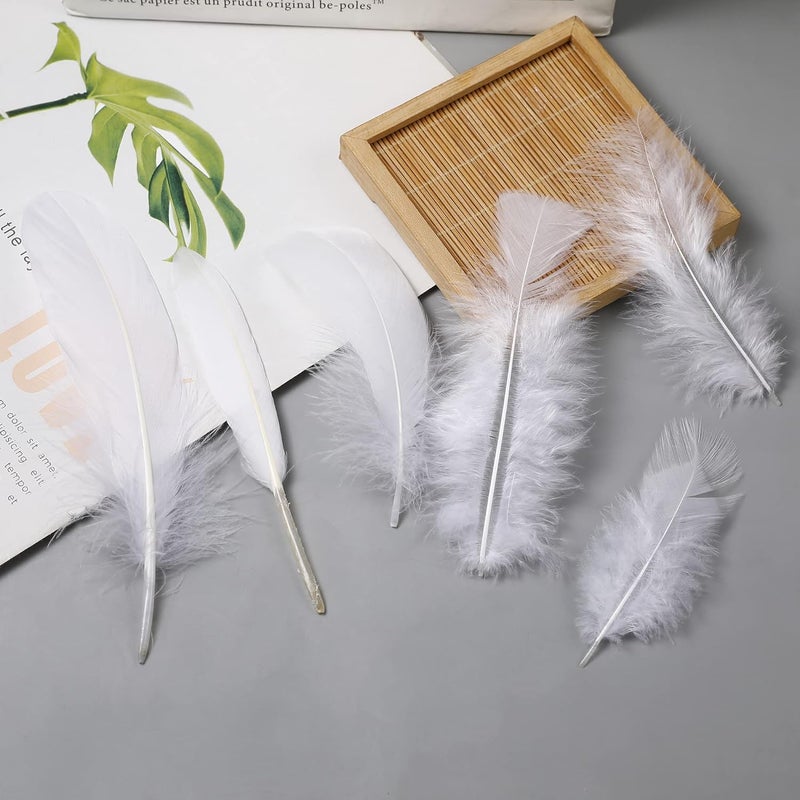 Larryhot White Craft Feathers Bulk - 240pcs 6 Style Mixed Natural Feathers for Wedding Home Party, Dream Catcher Supplies and DIY Crafts (White) - Image 2